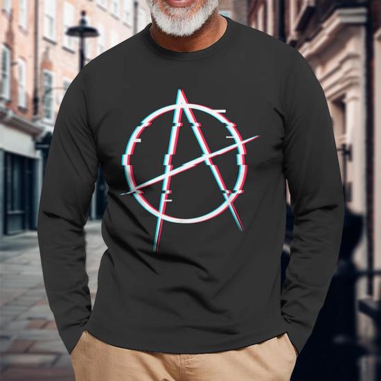 Reality Glitch Men's Anarchy Symbol Long Sleeve T-Shirt - Occult Inspired Graphic Tee - View #8