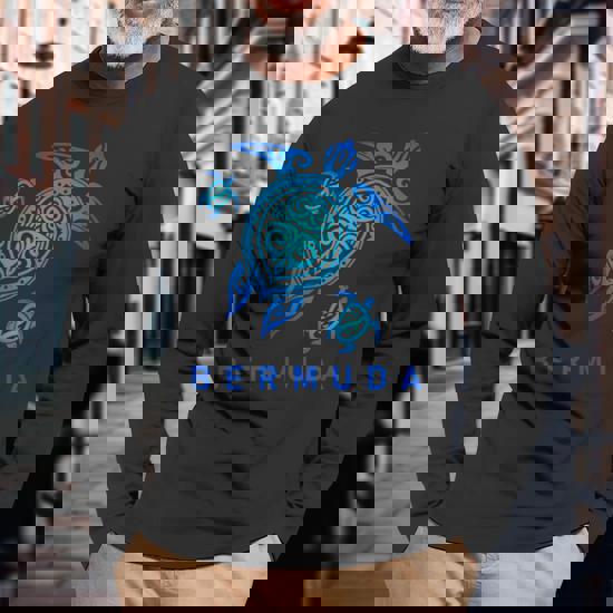 Bermuda T-Shirt Sea Blue Tribal Turtle Bermuda T-Shirt Sea Blue Tribal Turtle