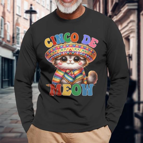 Cinco De Meow Cute Cat With Sombrero Cinco De Mayo Long Sleeve T Shirt Mazezy DE