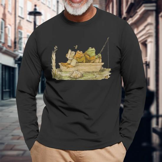 Frog & Toad Fishing Vintage Classic Book Frog Reading Book Long Sleeve T- Shirt