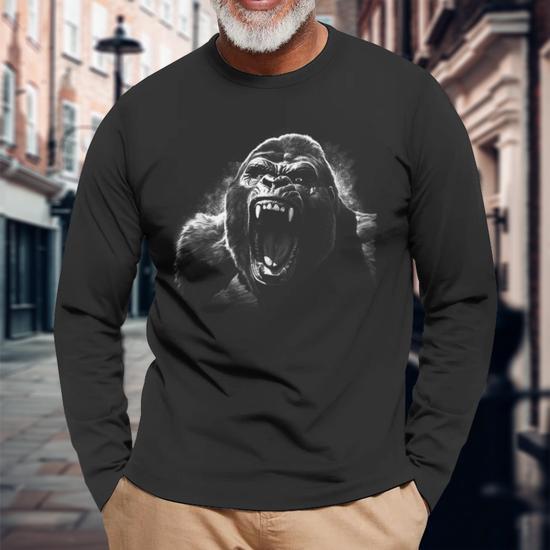 Gorilla Face Angry Growling Scary Silverback Gorilla Long Sleeve T