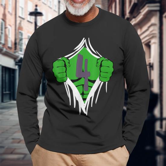 Green Man Chest Superhero Birthday For 4 Year Old Boys Long Sleeve T Shirt Monsterry