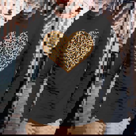 Leopard Print Heart Valentines Day Cheetah Long Sleeve T