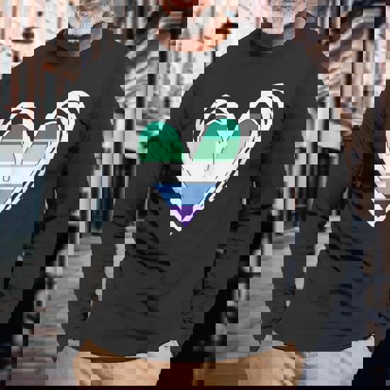 ★MUCENT★ Heart lettering Nagrang color matching man-to-man Mlm Flag With Cute Heart Man Loving Man Gay Subtle Mlm Pride