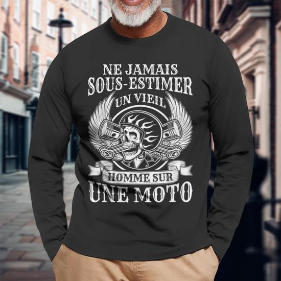 T-shirt Homme Gildan - Motif Vieil Homme Motard, Coton, Coupe Loose, Taille à Commander