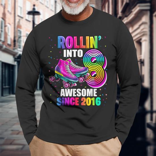 Roller Skating 8Th Birthday Girls Rollin Into 8 Awesome 2016 Long Sleeve T Shirt Mazezy