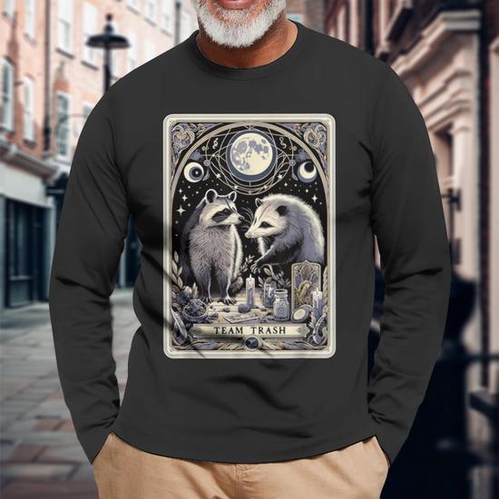 Team Trash Tarot Card Raccoon Opossum Witchcraft Goth Possum Long Sleeve T Shirt