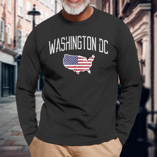 Washington Dc City Pride Usa Flag Distressed Long Sleeve T Shirt Monsterry