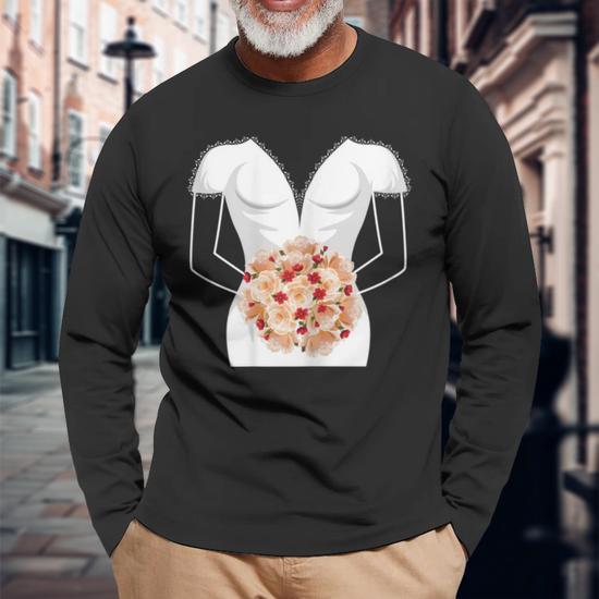 Wedding Dress Simple Marriage Bridal Shower Long Sleeve T-Shirt - Monsterry