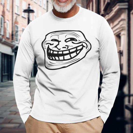 Troll Face Nerd Geek Graphic Long Sleeve T-Shirt - Monsterry