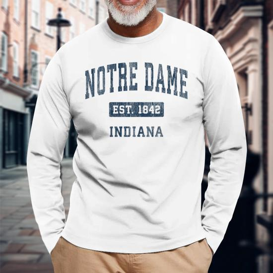 Notre Dame Indiana In Vintage Athletic Navy Sports Long Sleeve T-Shirt -  Monsterry
