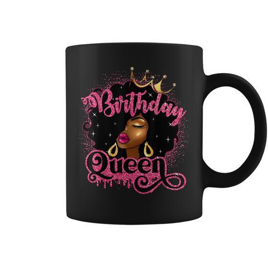 African American Black Afro Hair Pink Birthday Queen Coffee Mug - Monsterry
