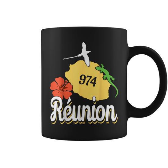 Mug Bleu Premium – Carte Ancienne De La Réunion 974 – Tasse Couleur Pleine Avec Anse – Fabriqué En France