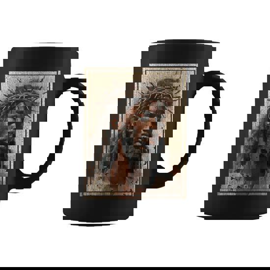 Black Jesus Face Of Jesus Cross With Crown Of Thorns Coffee Mug