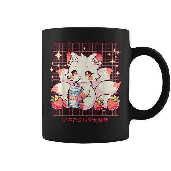 Cute Kitsune Japanese Anime Fox Kawaii Strawberry Milk Coffee Mug -  Monsterry