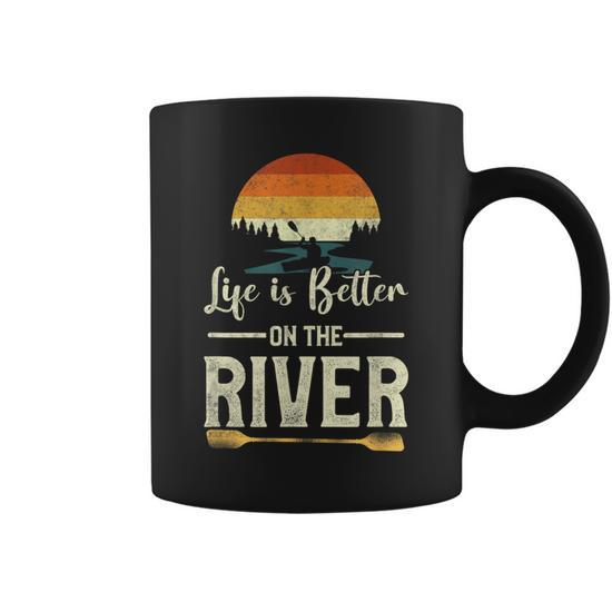 River Life Mug Black Coffee Cup Life is Better at the River Kayak