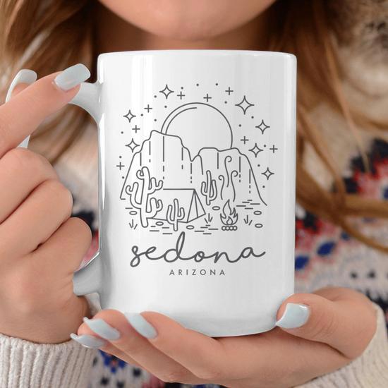 Cool Vintage Cactus Sedona Arizona Camping Souvenir Coffee Mug - Monsterry