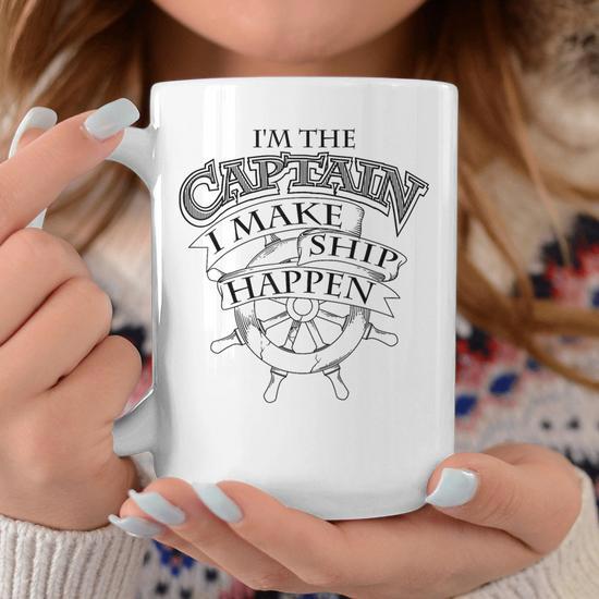 Mug "I'm The Captain Of This Ship" - Céramique Blanc Décoré - Lavable Lave-vaisselle - Neuf