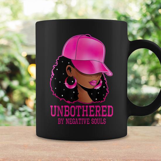 African American Afro Queen Sassy Black Woman Unbothered Coffee Mug | Mazezy