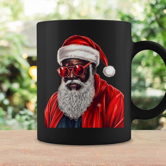 African American Santa Claus Family Christmas Black Coffee Mug | Seseable UK