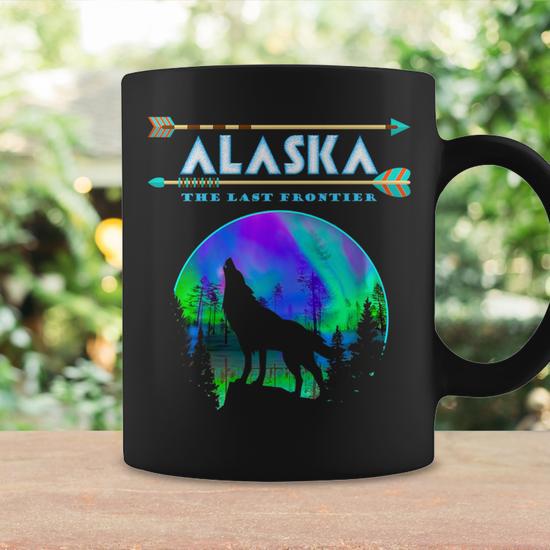 Alaskan Wolf Alaska State Pride Alaska Northern Lights Coffee Mug -  Monsterry