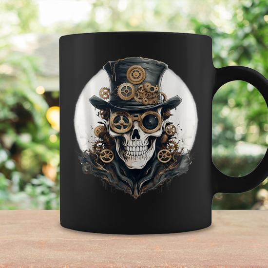 Tazza Steampunk Teschio E Orologeria - Idea Regalo Fantasiosa Per Collezione
