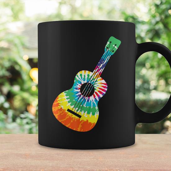 Fun Hippie Rainbow Tie Dye Acoustic Guitar Coffee Mug - Monsterry DE
