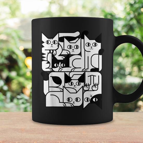 Geometric Cat Silhouette Abstract Kitten Classic Cute Cat Coffee Mug -  Seseable