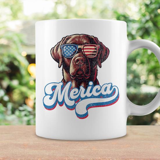 Chocolate Labrador Labs Patriotic American Flag Sunglasses Coffee Mug Seseable UK