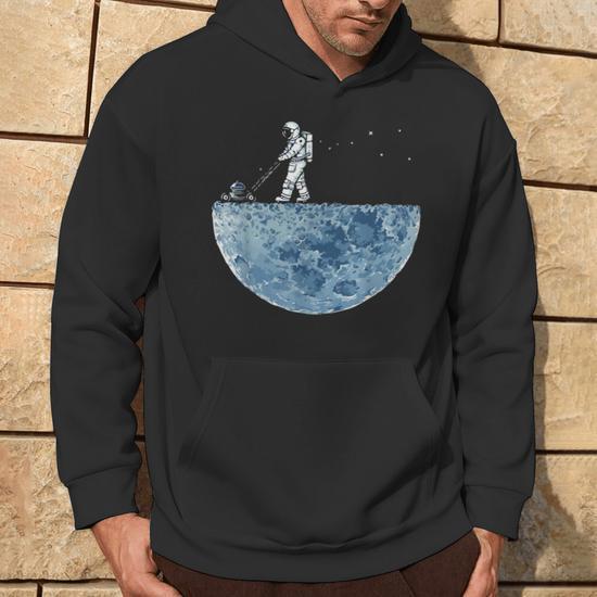 Astronaut Mowing The Moon Lawn Hoodie Monsterry UK