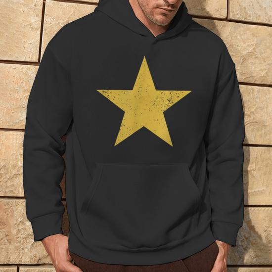 Gold Color Big Star Graphic Hoodie Monsterry