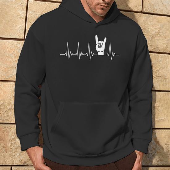 Sweat à Capuche Heavy Metal Battement De Cœur Design Rock Signe Des Cornes