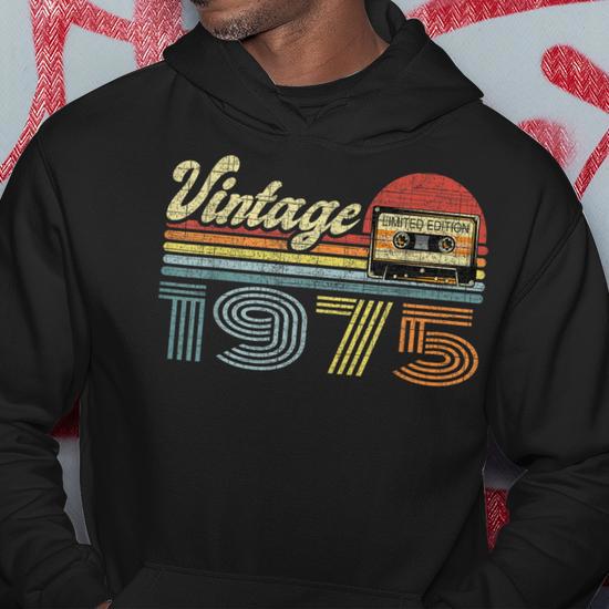 Sweat à Capuche Vintage édition Limitée 1975 - Motif Cassette Audio Rétro - Cadeau Anniversaire Ou Nostalgie