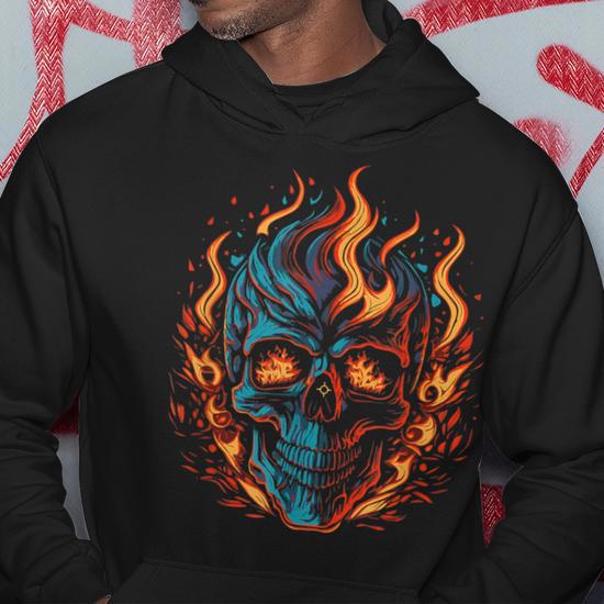 Fiery Flaming Skull Awesome Vintage Motorcycle Hoodie Monsterry