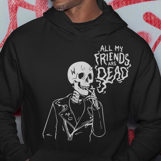 all my friends smoke cigarettes Are Dead Skeleton Cigarette Anti Smoking Hoodie great for party Group of friends smoking Stock