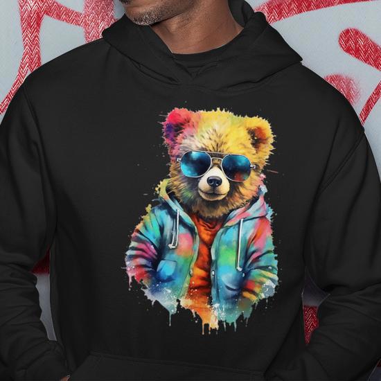 Hipster Cool Teddy Bear Hoodie Thegiftio UK