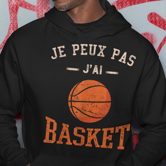 Sweat à Capuche 'Je Peux Pas J'ai Basket' - Coton/Polyester | Cadeau Joueur, Style Décontracté Sportif