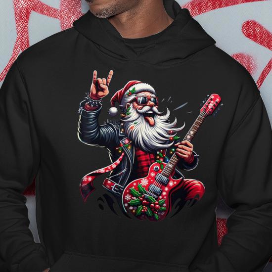 Electric Guitar Christmas Hoodie – Men’s Lightweight Pullover With Drawstring Hood, Long Sleeve Casual Sweatshirt