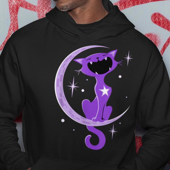 Trendy Purple Cat Crescent Moon Howl Hoodie Monsterry CA