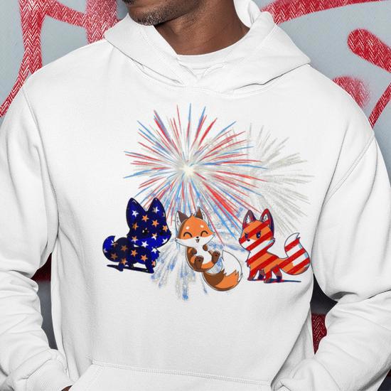 Red White Blue Fox Fireworks Patriotic 4Th Of July Hoodie Monsterry CA