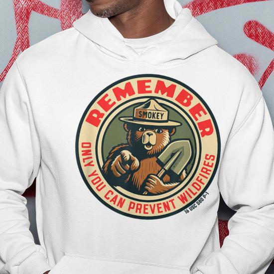 Vintage Smokey Bear Hoodie - "Only You Can Prevent Wildfires" Pullover Hoodie (Blue, Classic Fit)