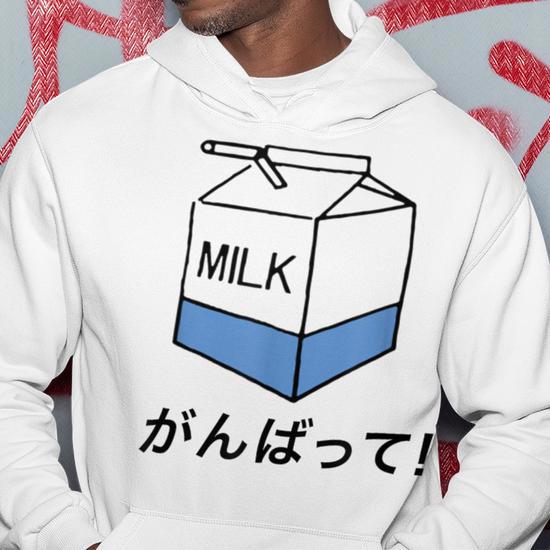 Tokyo Harajuku Milk Says Good Luck In Japanese Hoodie Monsterry