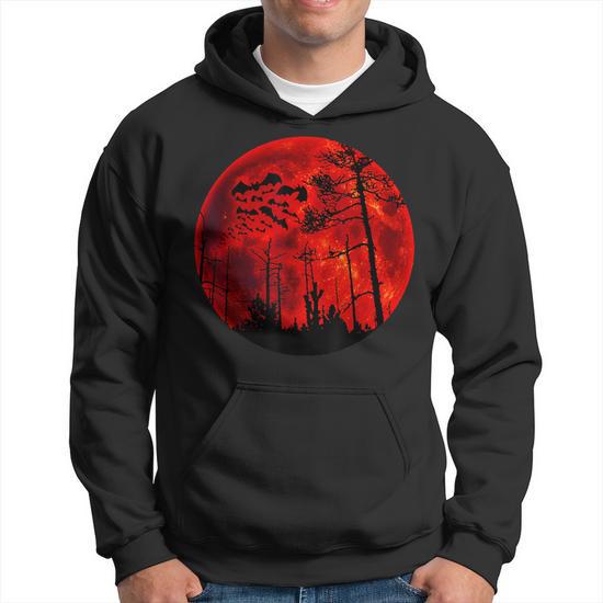 Grunge Bats Flying Gothic Blood Red Moon Hoodie Monsterry