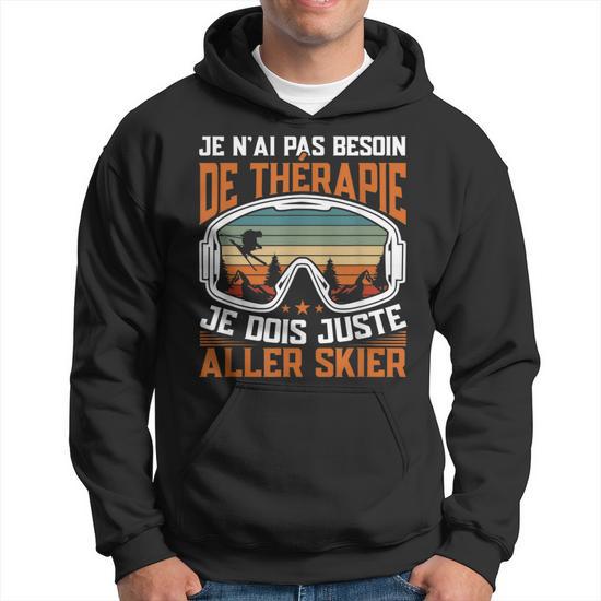Sweat à Capuche Humour Skieur - 'J'ai Besoin De Faire Du Ski, Pas De Thérapie', Coupe Classique 241g - 9