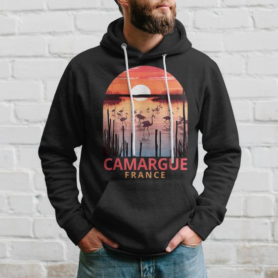 Sweat à Capuche Camargue - Coupe Classique, Col Tissé, Poids 241 G - Noir Avec Logo Régional Brodé