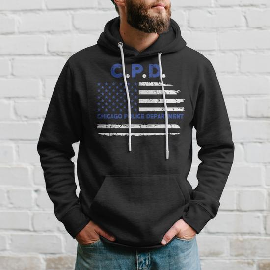 Chicago Police Officer American Flag Thin Blue Line Hoodie Monsterry