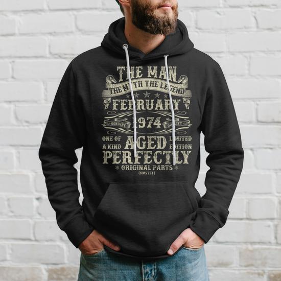 February 1974 Man Myth 50Th Birthday Vintage For Men Hoodie Monsterry