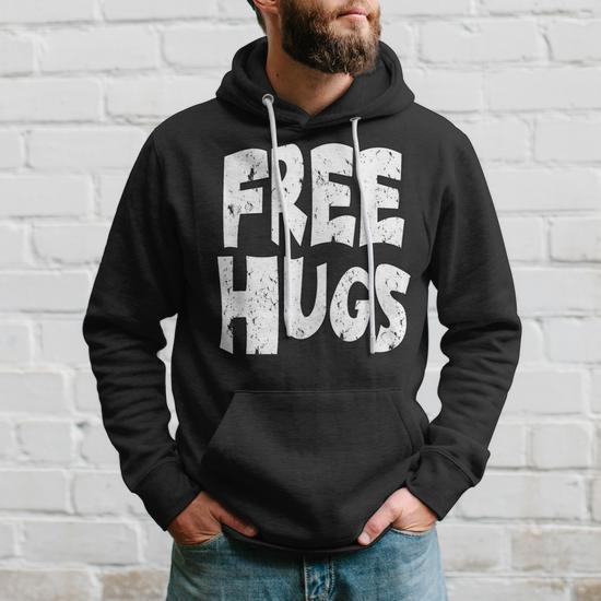 Sweat à Capuche "Free Hugs Just Ask" - Message Positif - Coupe Classique En Coton - Pour Hommes Et Femmes