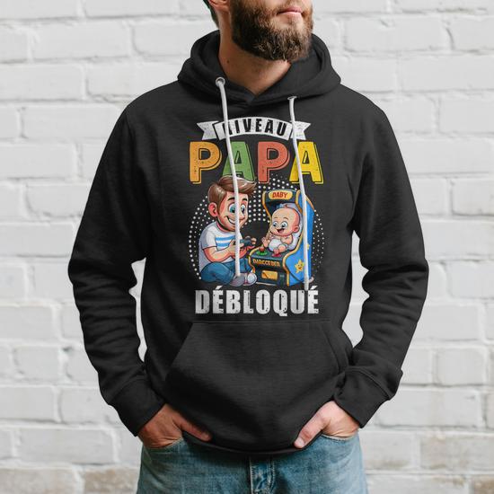 Sweat à Capuche "Niveau Papa En Cours De Chargement" - Cadeau Annonce Grossesse Futur Papa 2025, Humour Gamer