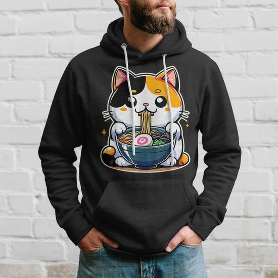 Kawaii Anime Calico Cat Ramen Hoodie Monsterry